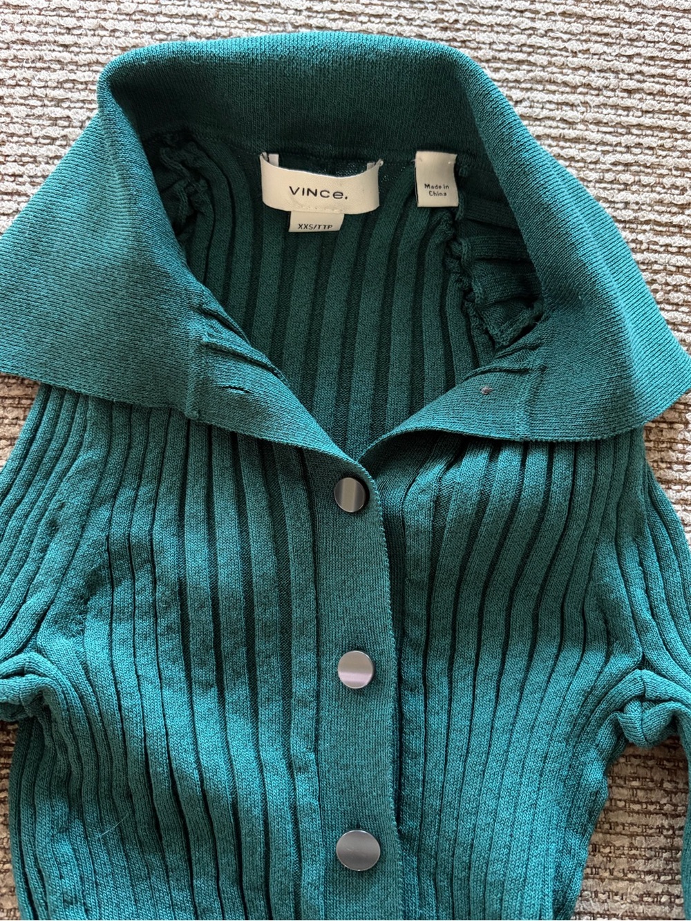 Vince Teal Ribbed Collar Button-Front Cardigan